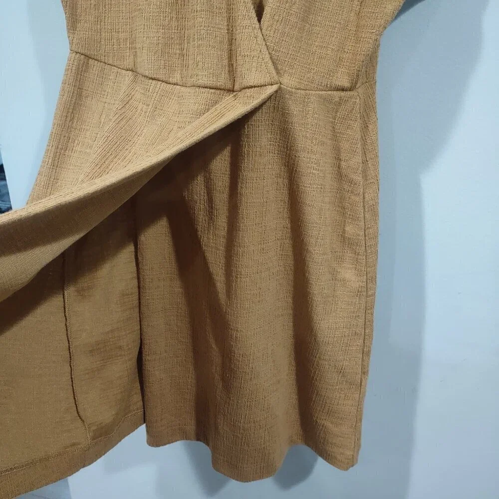 Madewell Women's Tan Flutter Sleeve Faux Wrap Mini Dress - Picture 8 of 9
